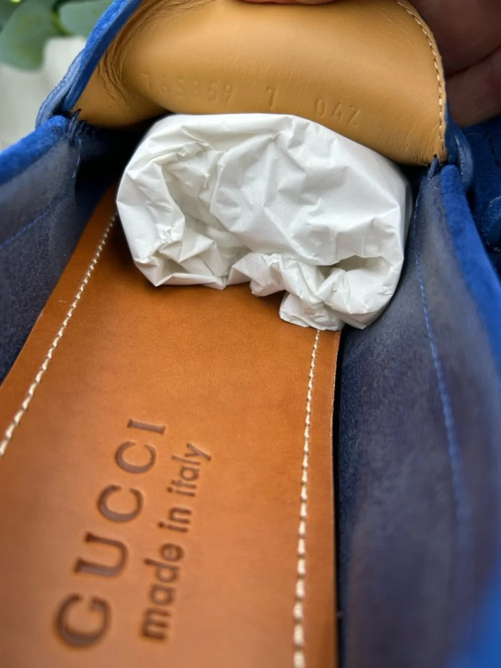 Men's Gucci horse bit blue suede loafers size 7 fits 8 US made in Italy